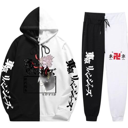 New Fresh Summer Autumn Man 2 Pieces Sets Anime Tokyo Revengers Print Loose Simplicity Patchwork Thin Hoodie+Patchwork Pants