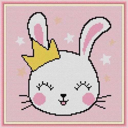 Crown Shy Bunny cross stitch kit aida 14ct 11ct count print canvas cross stitches needlework embroidery DIY handmade