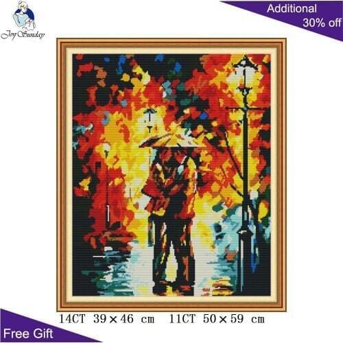 Joy Sunday Dark Night RA345 14CT 11CT Counted and Stamped Couple In The Rain Home Decor Embroidery Cross Stitch kits
