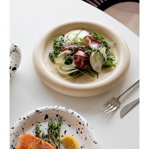 Nordic Ceramic Speckled Bold Mug Plate set Matte Ceramic Dinnerware Western Dish Dessert Plate Steak Salad Cake Rustic Dishware