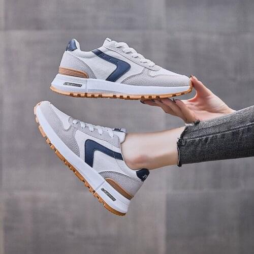 2021 New Fashion Women Casual Sport Shoes Girl Street Leather Mesh Patchwork Stripe Comfortable Sneakers All Seasons Trainers