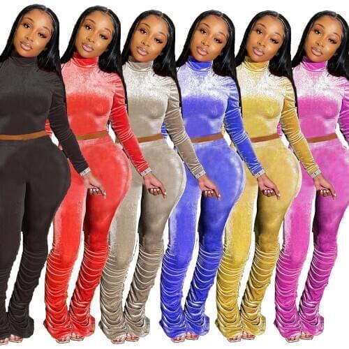 New 2 Piece Set Women Velvet Smooth Soft Tracksuit Fall Winter Clothes Sweatsuit Stacked Leggings Outfits Wholesale Dropshpping