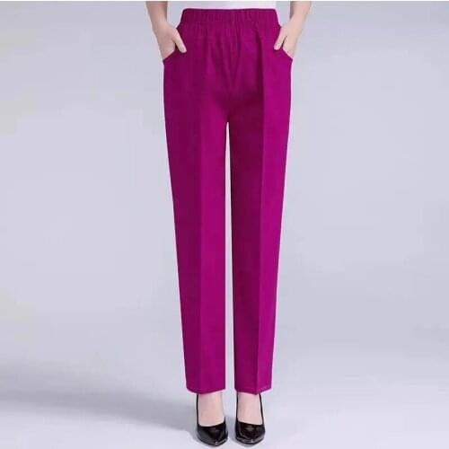 2021 Summer New Mother Casual Pants Women Waist Straight Ladies Trousers Middle-Aged Elderly Trousers Thin Section Female L255
