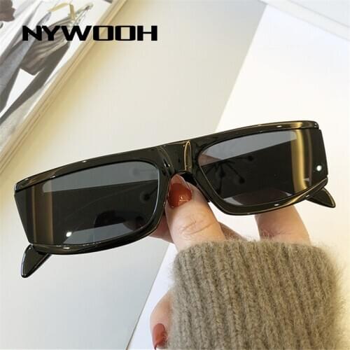 NYWOOH Vintage Small Sunglasses for Women Men Retro Rectangle Sun Glasses Female Male Luxury Flat Top Design Eyewear UV400