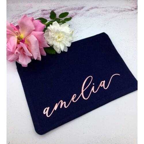 Personalized navy Make Up Bag with monogram name thank you Gift rose gold bridal party makeup Bags Bridesmaid Cosmetic Wash Bag