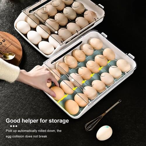Plastic Egg Holder for Refrigerator Egg Tray Carrier Egg Storage Dispenser Stackable Egg Containers Organizer for Kitchen Fridge