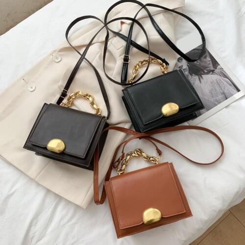 Casual Women PU Leather Flap Crossbody Bags Fashion Solid Color Thick Chain Messenger Handbag Portable Street Travel Purse