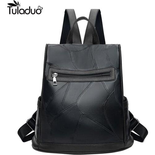 Sheep Leather Backpack Bookbags Patchwork Travel Backpack Anti Theft Backpacks Mochila Feminina Sheep Leather Solid Softback