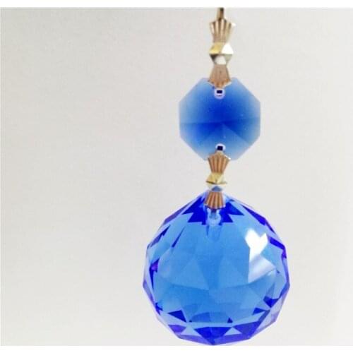 Sapphire 30mm Chandelier Crystal Balls with 14mm Octagon Beads Fung Shui Window Charms Suncatchers Prisms