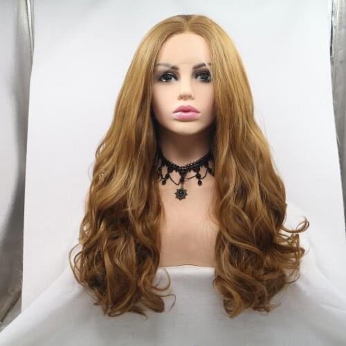 Venvee Long Body Wave Lace front Synthetic Wigs for Women Middle Part Pink Brown Highlight colors Synthetic wigs with lace front