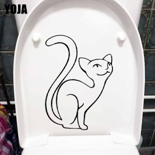 YOJA 18X24.1CM Toilet Living Bedroom Home Wall Sticker Cartoon Cat WC Decal T5-0040