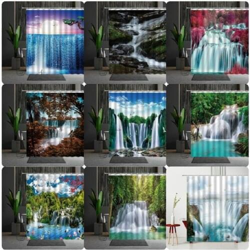 Natural Scenery Shower Curtain Pretty Sunlight Forest Waterfall Waterproof Polyester Fabric Curtains For Bedroom 3D Print