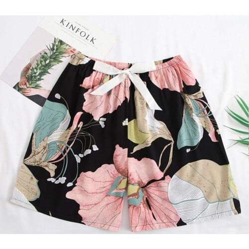 Women Cotton Shorts Homewear Sleep Pants Sleep Bottoms Female Summer Casual Printed Beach Pants Sleepwear Lounge Sleeping Shorts