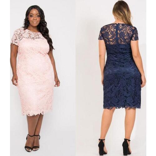 Plus Size Lace Mothers Of The Bride Dresses Jewel Short Sleeve Tea Length Mothers Dress Formal Party Gowns Wedding Bridesmaid
