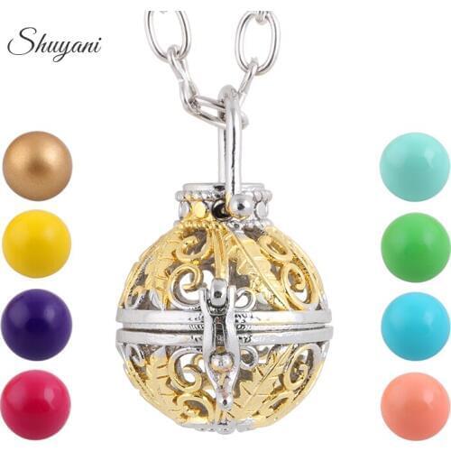 10pcs/lot Gold Color Cage Locket Pendant Necklace Pregnancy Balls Bola Angel Ball Baby Chime Hollow Necklaces & Pendants Women