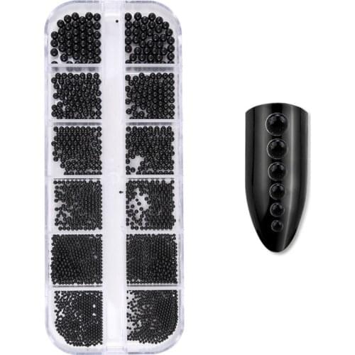 12 Grids/Box 3D Metallic Caviar Beads for Nails- Multi-size Nail Caviar Beads Round Steel Balls for Nail Art Decoration M76F