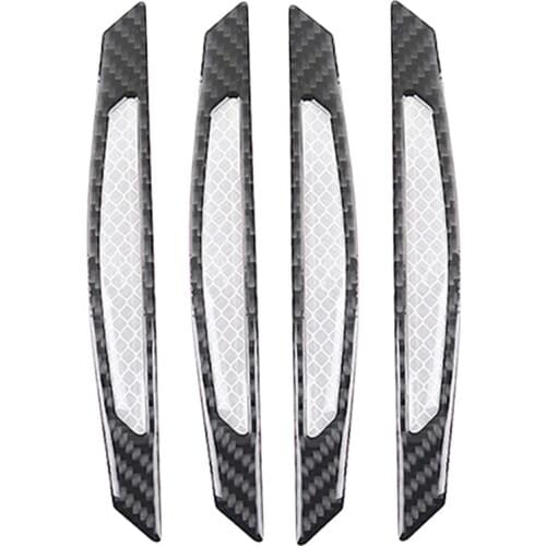 4PCS Car Door Sticker Anti-Collision Reflective Strip Carbon Fiber Warning Anti-Scratch Trim
