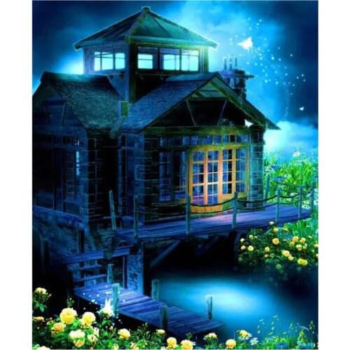 5D DIY Full Round Diamond Painting Dream Forest 3D Embroidery Castle Cross Stitch Flowers Rhinestone Mosaic Home Decor Art Y1449