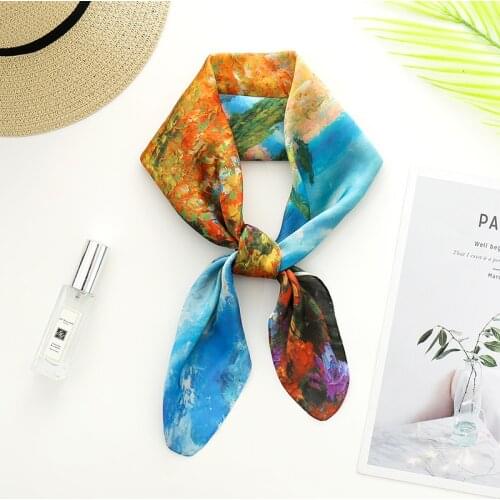 70*70cmWomen Scarf Square scarves Van Gogh Oil Painting Printed Silk Scarf Women shawls Girl Hair Scarf Tie bandana