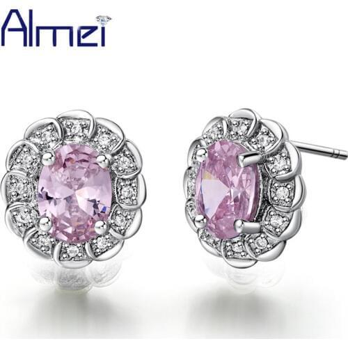 Almei Dropshipping Suppliers USA Silver Color Blue Crystal Stone Round Small Earrings Korean Stud Earring Women Jewelery R823