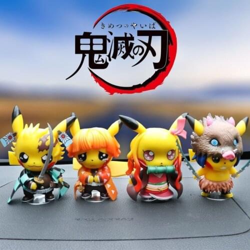 Pokemon Demon Slayer Anime Figure Kawaii Fidget Toys Pikachu Kamado Tanjirou Nezuko Agatsuma Zenitsu Hashibira Inosuke