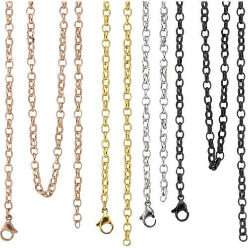 Wholesale 18''-32'' /Rose Gold/Gold/Black 316L Stainless Steel 3.5mm Rolo Chain Pendant Necklace Jewellery for women/men
