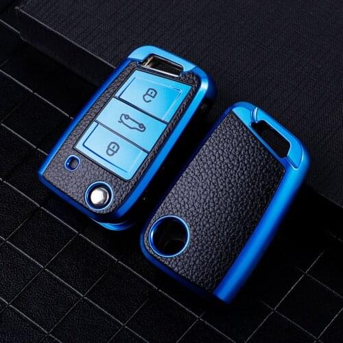 Car Key Case Leather TPU Protection Bag For VW Volkswagen Golf 7 MK7 Tiguan MK2 SEAT Ateca Leon FR 2 Ibiza For Skoda Octavia A7
