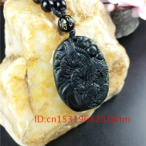 For Jade Natural Pendant Black Amulet Men Accessories Charm Carved Gifts Chinese Green Eagle Necklace Jewelry Obsidian