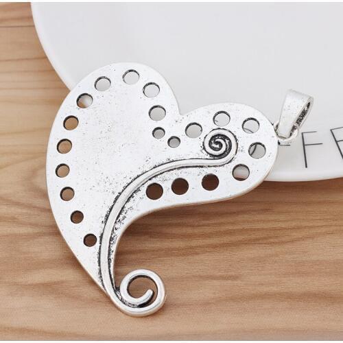 2 Pieces Large Spiral Vortex Heart Charms Pendants for Necklace Jewellery Making Findings 69x66mm