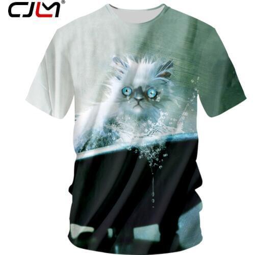 CJLM Summer Man New Sports O Neck Tshirt 3D Printed Animal Cat 5XL Oversized Water Droplets Pattern T shirt