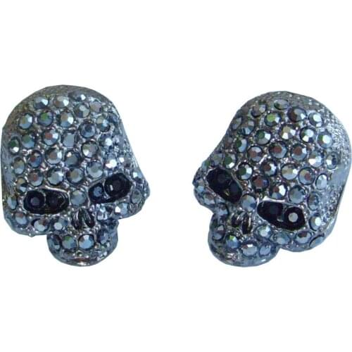 Gothic Skull Stud Earring w Black Rhinestone crystals CE356002