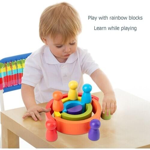 Give Children Best Enlightenment Toy Gift Baby Montessori Toys Rainbow Arch Building Block Toys Puzzle Stacking Brick