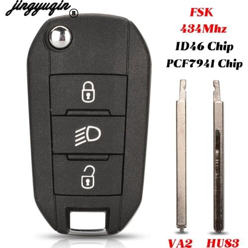 Jingyuqin Original 3 Buttons Flip Remote Control Car Key FSK 434Mhz ID46 PCF7941 Chip For Peugeot 208 308 508 2008 2012+ Hella
