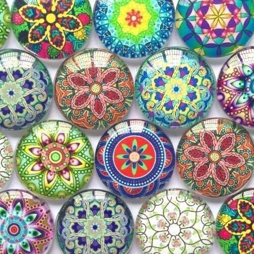 ZEROUP Round Glass Cabochon 12mm 20mm Mixed Pattern Handmade Diy Embellishments Supplies for Jewelry Clasps Craft TP-407