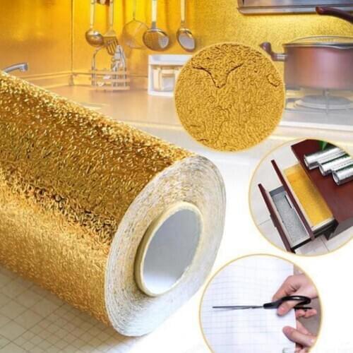 Oil Proof Waterproof Wall Stickers Kitchen Cupboard Wallpaper Aluminum Foil Self-adhesive Oil Proof Wall Stickers Kitchen Tools