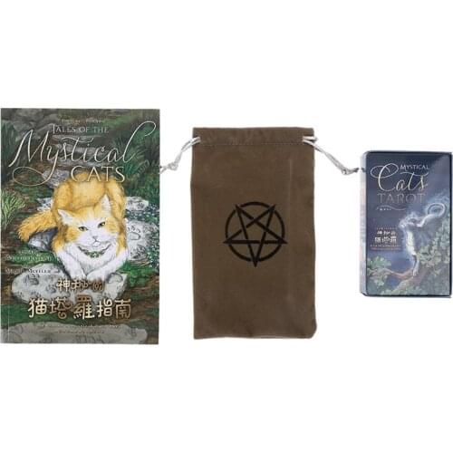 Mystical Cats Tarot 78 Cards Deck Family Party Board Game Divination Playing Cards with Cards Bag and Guidebook