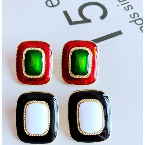 Fashion Sweet Enamel Rectangle Mixed Color Stud Earrings Drip Glaze Brincos