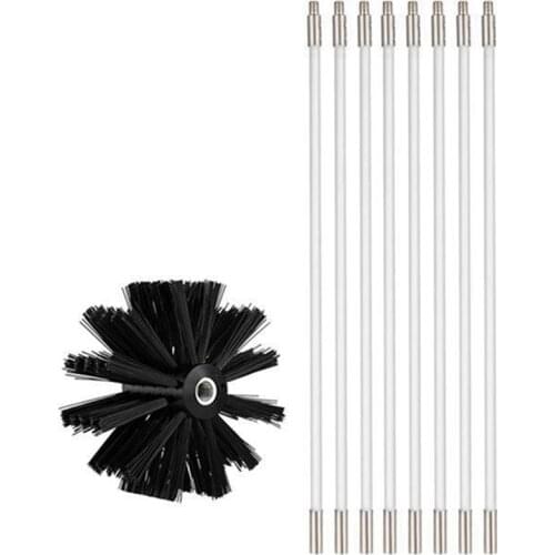 9Pcs Set Chimney Sweeping Brush, Flue Cleaning Brush and Rod Set, Soot Cleaning Stick Set, Pipe Dredging Brush