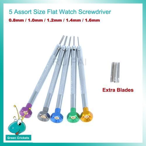 5pcs/lot Bigger Cap Heavy Duty Assort Size 0.8mm~1.6mm Flat Screwdriver Kit Watch Screw Driver Tools