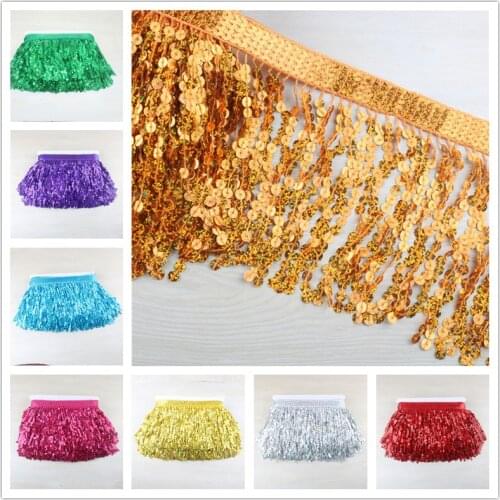Wholesale 15cm/Wide Sequins Lace Tassel Fringe Trim Garment Curtain Latin Dress Stage Clothes for Jewelry Diy Lace Ribbon