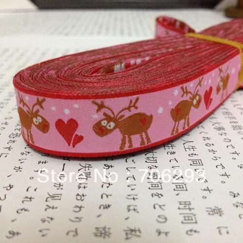 ZERZEEMOOY wholesale 5/8 '(16 mmx10yards) 100% Polyester Woven Jacquard Ribbon pink love deer lace