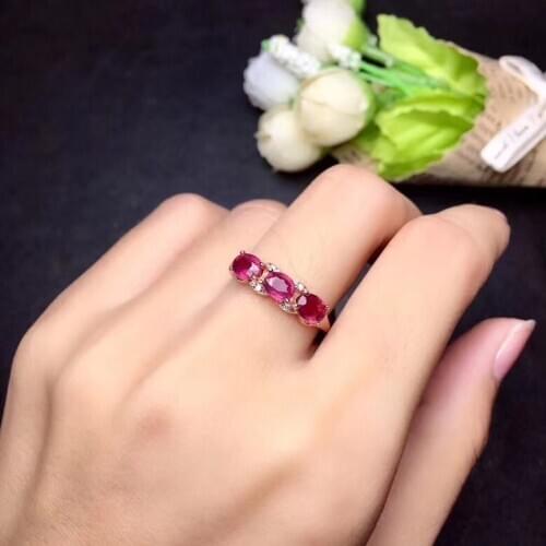 Original ruby ring Free shipping Natural and real ruby 925 sterling silver 4*5mm*3pcs gemstone