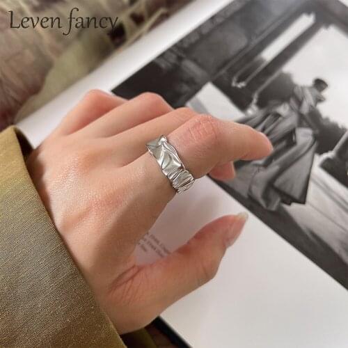 925 Sterling Silver Geometry Irregular Curve Opening Rings for Women High Polished Rings Adjustable Size Jewelry Valentine Gift