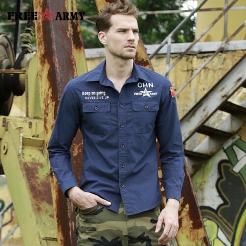 FreeArmy Men Shirt Spring Navy Blue Casual Shirts Cotton Autumn New Fashion Men Clothes Long Sleeve Pockets Mens Shirts