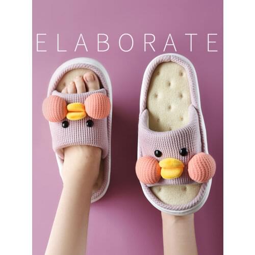 Mo Dou 2021 New All Season Slippers Lovely Duck Shape Open Toe Indoor Shoes Women Flip Flops Cotton Slippers Men Designer EVA