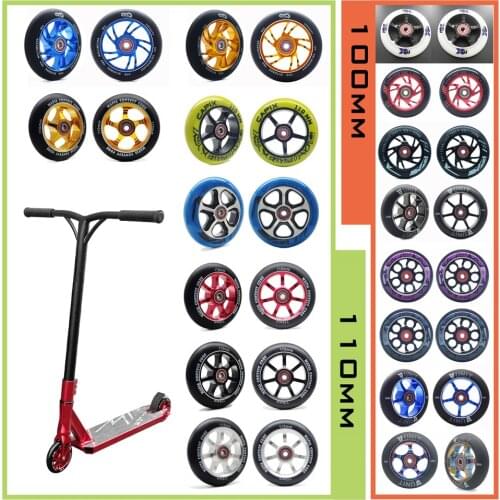 [100mm 110mm 120mm] Replacement Push/Kick/Stunt Scooter Wheels with Bearings & Bushings Scooter Parts Accessories 2pcs/set