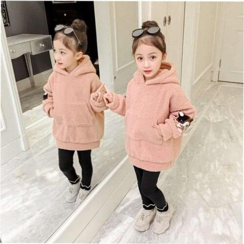 Girls' Hoodies Sweatshirts Kids Underwear 2021 Vintage Plus Velvet Thicken Winter Autumn Jacket Cotton Outdoor Childrens Clothi