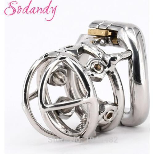 SODANDY Chastity Devices Male Chastity Spikes Stainless Steel Cock Cage Penis Locking For Men Bondage Penis Rings With 6 Screws