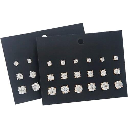 9 Pairs Classic Round Cut Cubic Zirconia Stud Earrings Set For Women Jewelry