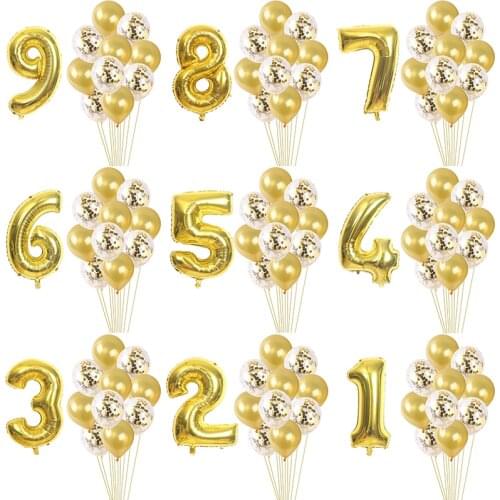 11pcs 32 inch Aluminum Foil Digital Balloons Multi Confetti Set Birthday Party Latex Balloon Decoration Arrangement Supplies